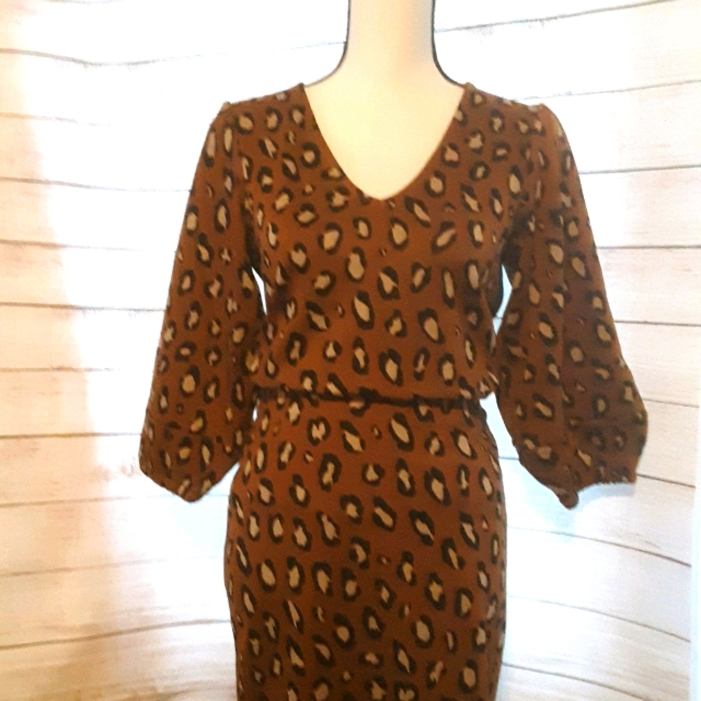 ATF Leopard V-Neck Sweater & Sweater Skirt Set
